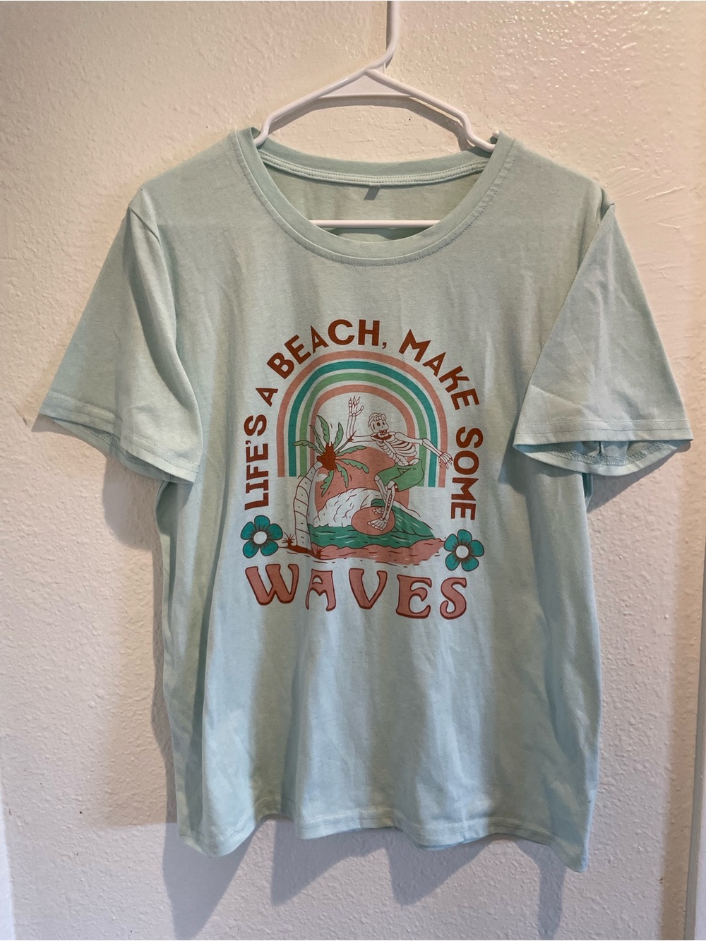 ☀️ 💕Oversized Beach Vibes Surfer Skeleton Graphic Tee L 🌊